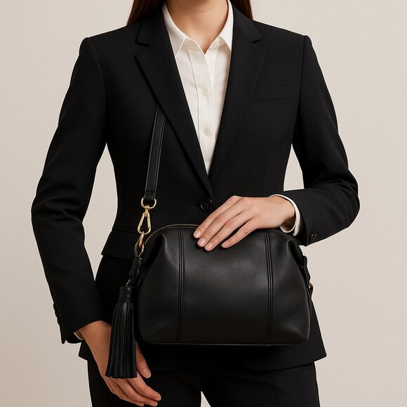 Madewell Black Leather Crossbody Bag Tassel Adjustable Strap Brass Hardware - Picture 15 of 15